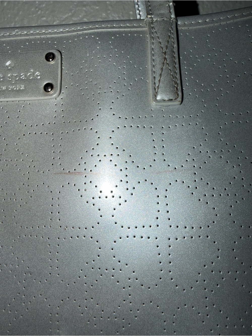 kate spade harmony Metallic Silver Perforated Leather Tote - Picture 4 of 13